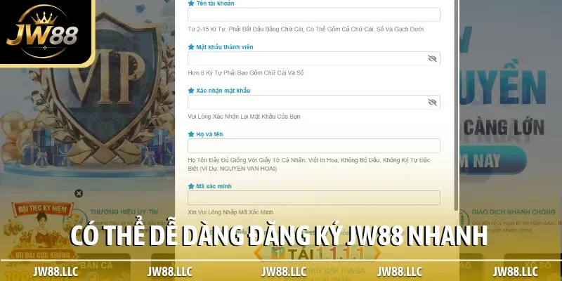 Có thể dễ dàng đăng ký JW88 nhanh