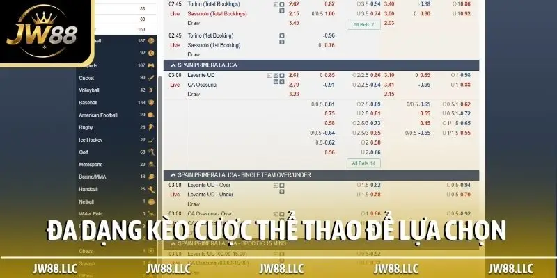 Đa dạng kèo cược thể thao để lựa chọn