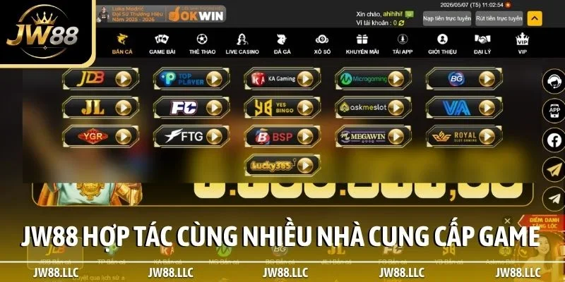 JW88 hợp tác cùng nhiều nhà cung cấp game uy tín