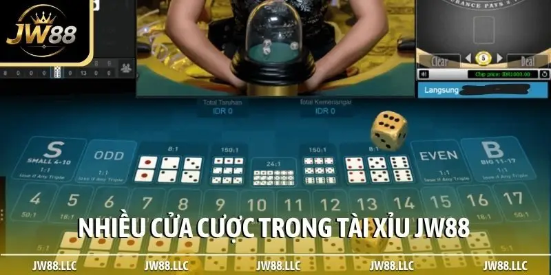 Nhiều cửa cược trong tài xỉu JW88